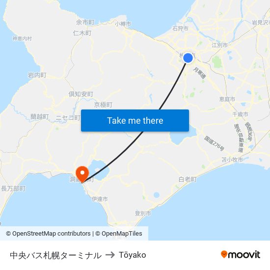 中央バス札幌ターミナル to Tōyako map