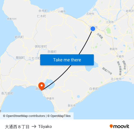 大通西８丁目 to Tōyako map