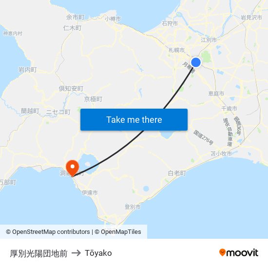 厚別光陽団地前 to Tōyako map