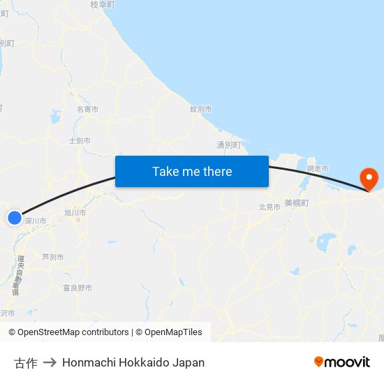 古作 to Honmachi Hokkaido Japan map