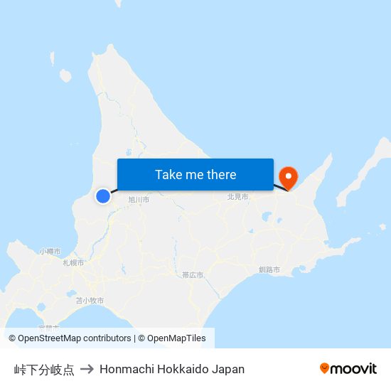 峠下分岐点 to Honmachi Hokkaido Japan map