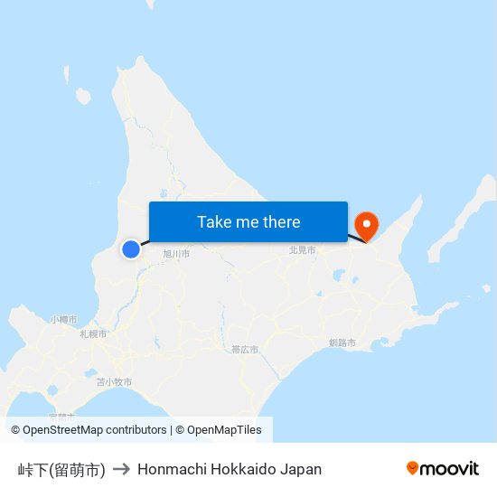 峠下(留萌市) to Honmachi Hokkaido Japan map