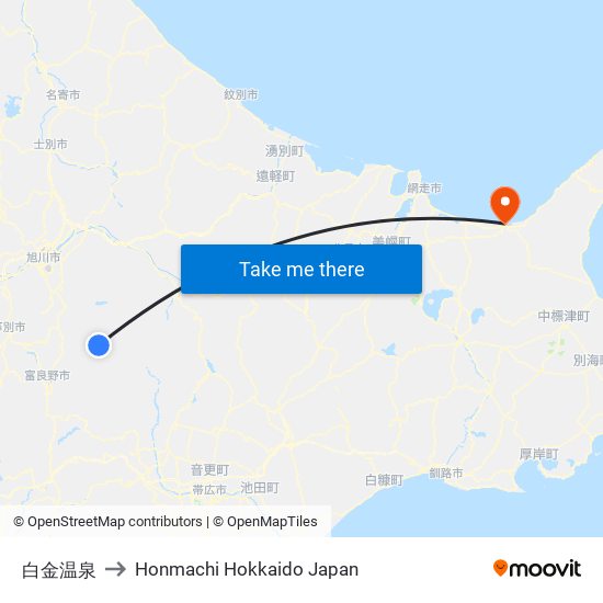 白金温泉 to Honmachi Hokkaido Japan map