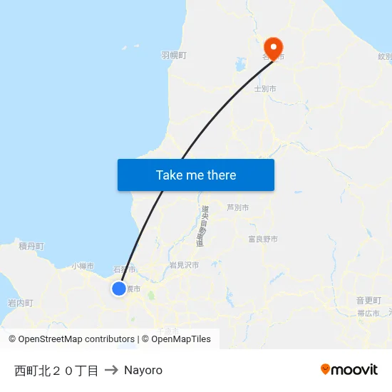 Nishimachi North 20-chome to Nayoro map