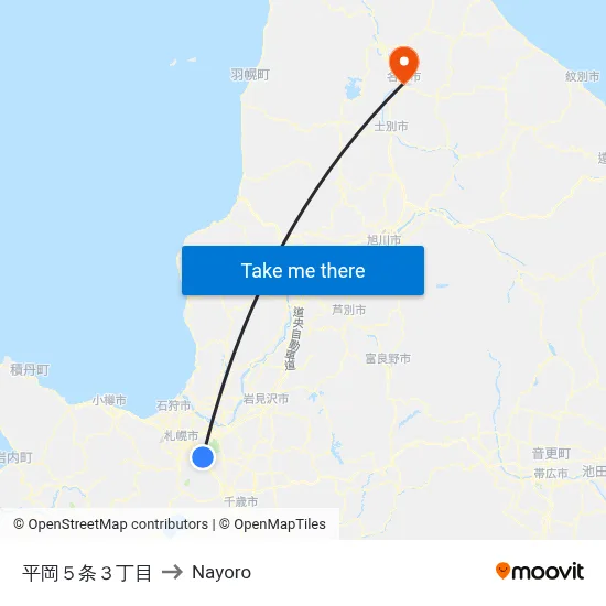 Hiraoka 5-jo 3-chome to Nayoro map