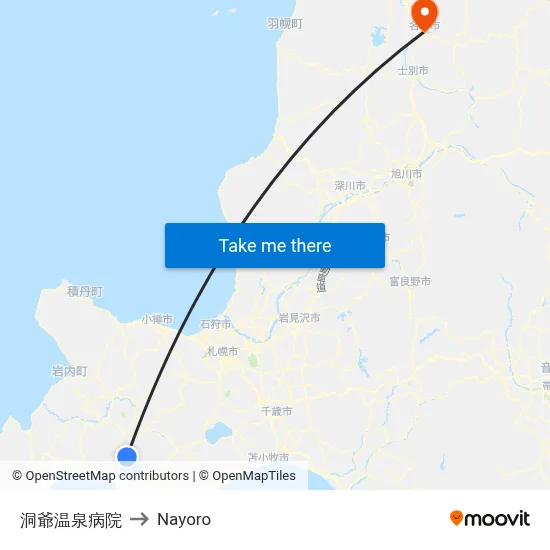Toya Onsen Hospital to Nayoro map