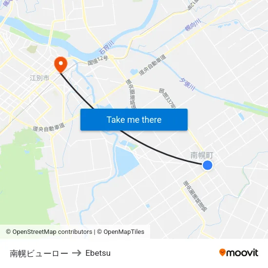 南幌ビューロー to Ebetsu map
