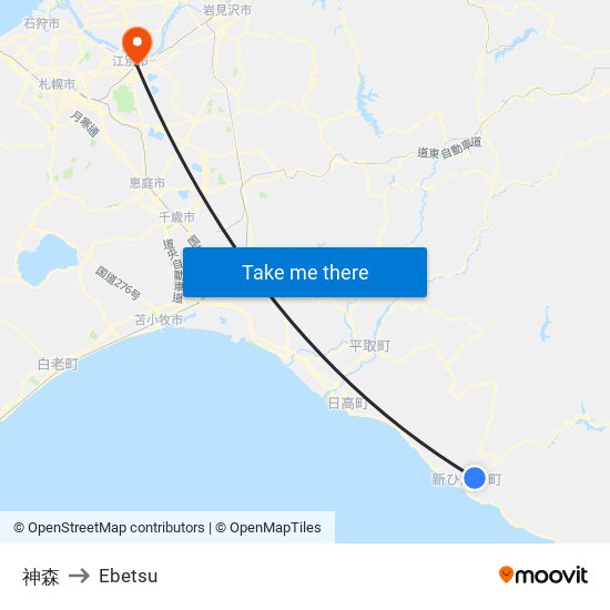 神森 to Ebetsu map