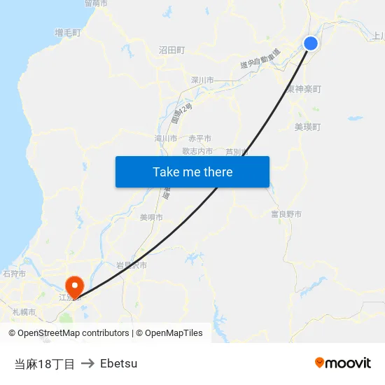 当麻18丁目 to Ebetsu map