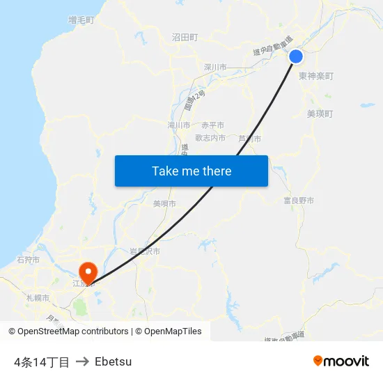 4条14丁目 to Ebetsu map