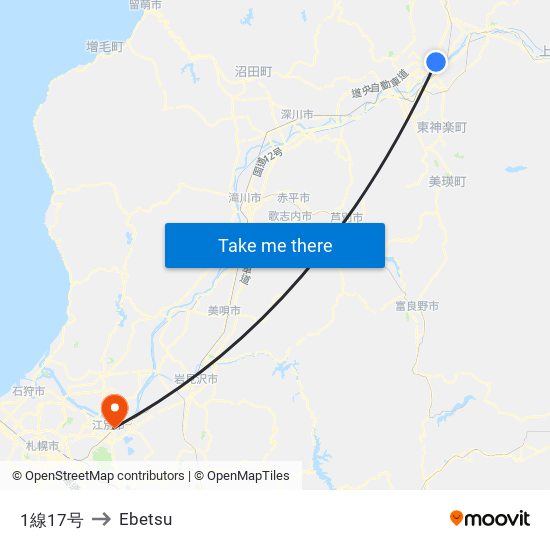1線17号 to Ebetsu map