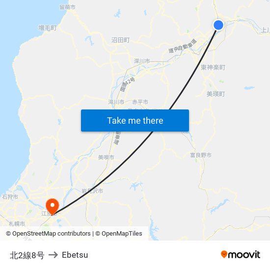 北2線8号 to Ebetsu map