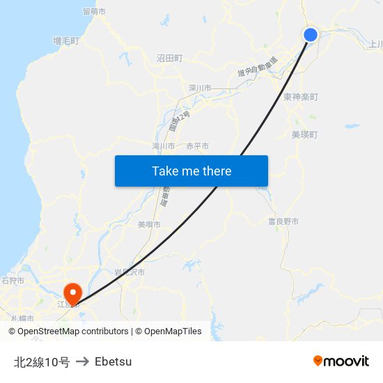 北2線10号 to Ebetsu map