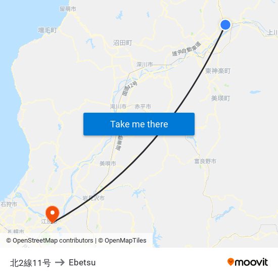 北2線11号 to Ebetsu map