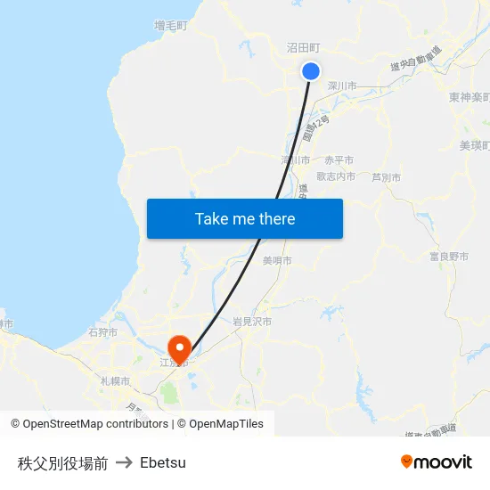 秩父別役場前 to Ebetsu map