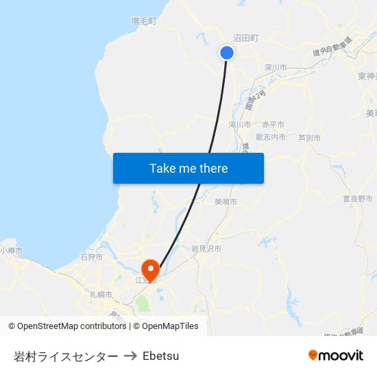 岩村ライスセンター to Ebetsu map