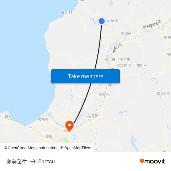 奥美葉牛 to Ebetsu map