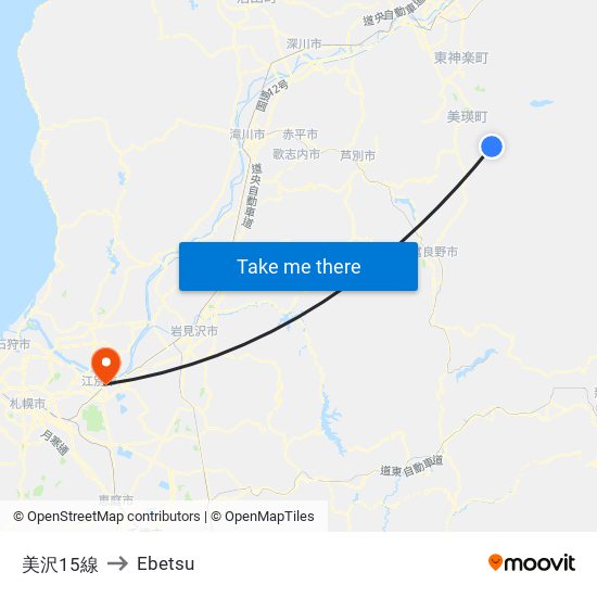 美沢15線 to Ebetsu map
