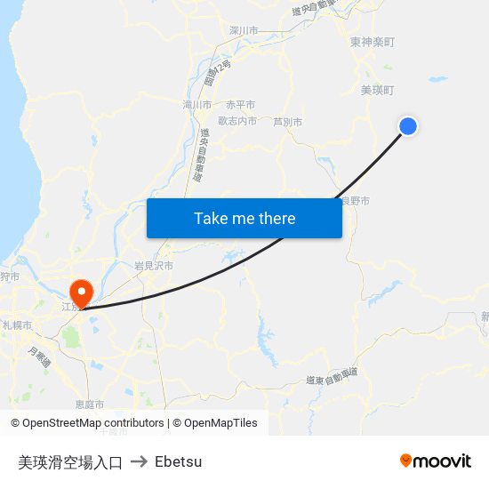 美瑛滑空場入口 to Ebetsu map