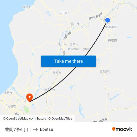 豊岡7条6丁目 to Ebetsu map