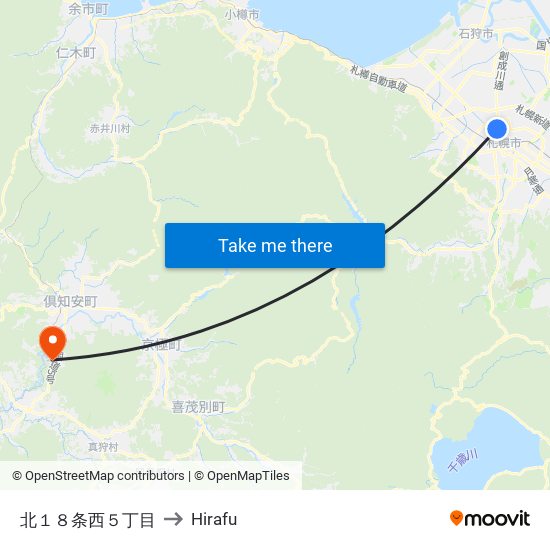 北１８条西５丁目 to Hirafu map