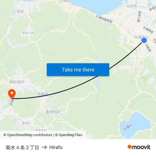 菊水４条２丁目 to Hirafu map