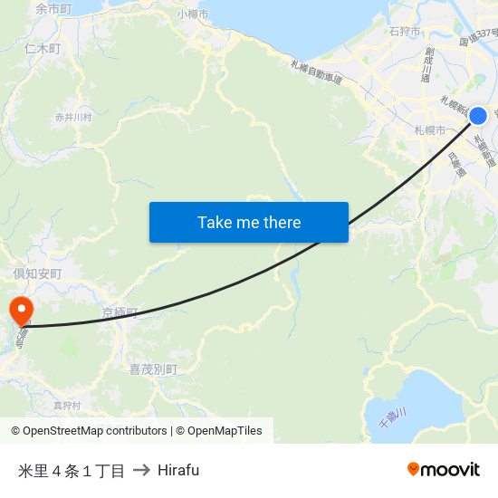 米里４条１丁目 to Hirafu map
