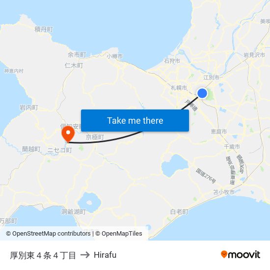 厚別東４条４丁目 to Hirafu map