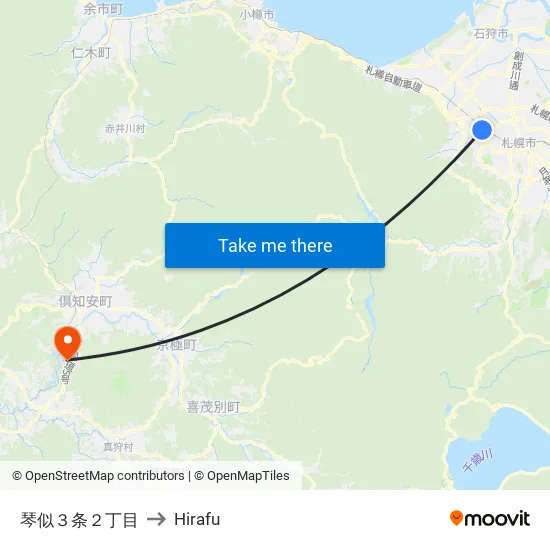 琴似３条２丁目 to Hirafu map