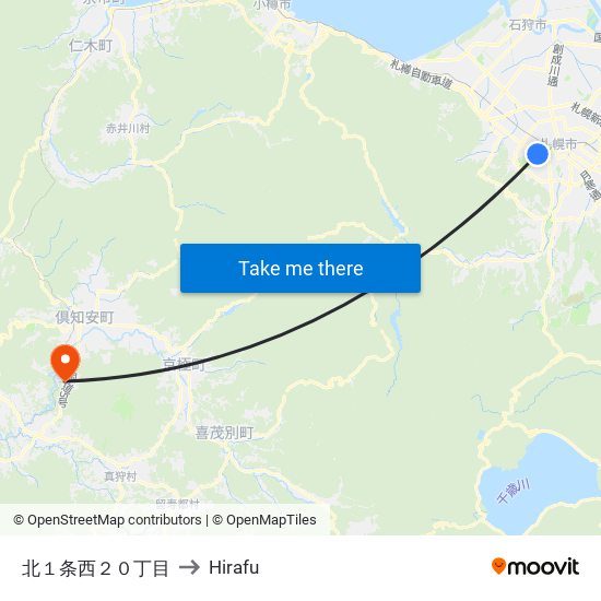 北１条西２０丁目 to Hirafu map