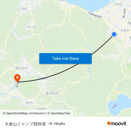 大倉山ジャンプ競技場 to Hirafu map