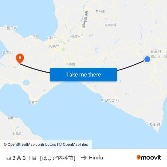 西３条３丁目［はまだ内科前］ to Hirafu map