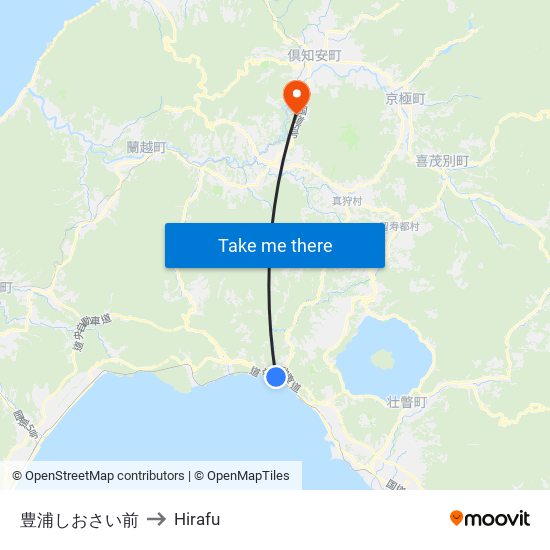 豊浦しおさい前 to Hirafu map