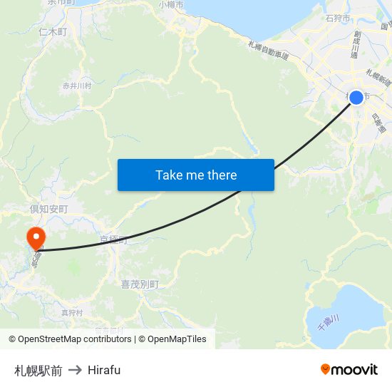 札幌駅前 to Hirafu map