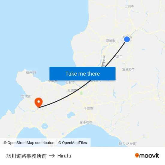 Asahikawa Road Office to Hirafu map