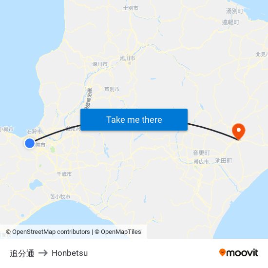 追分通 to Honbetsu map