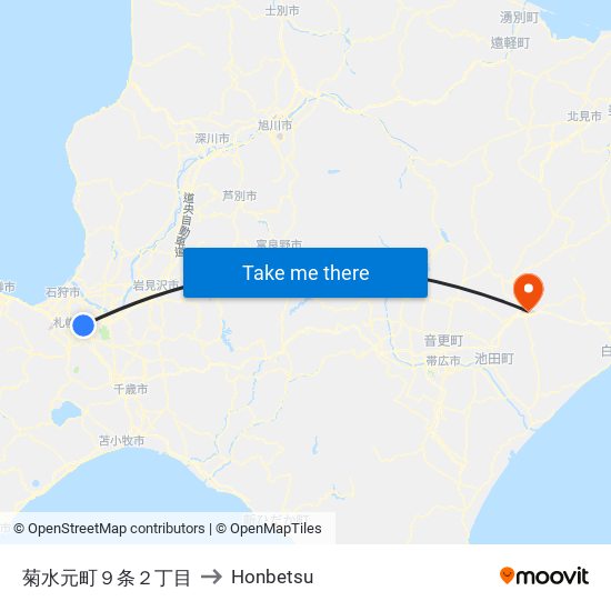菊水元町９条２丁目 to Honbetsu map