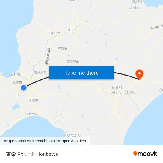 東栄通北 to Honbetsu map