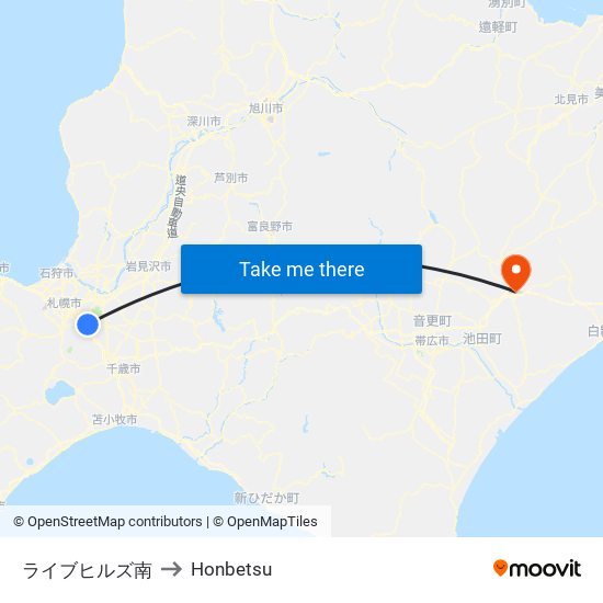 ライブヒルズ南 to Honbetsu map