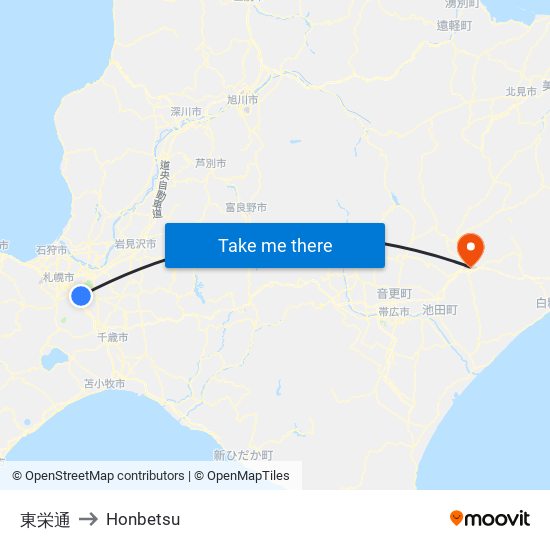 東栄通 to Honbetsu map
