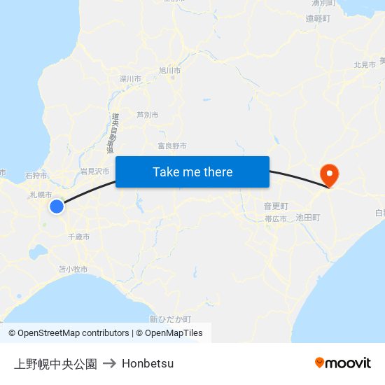 上野幌中央公園 to Honbetsu map