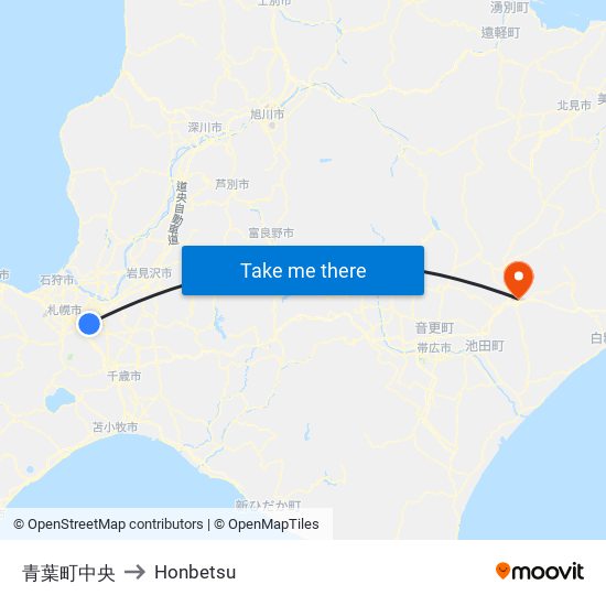 青葉町中央 to Honbetsu map