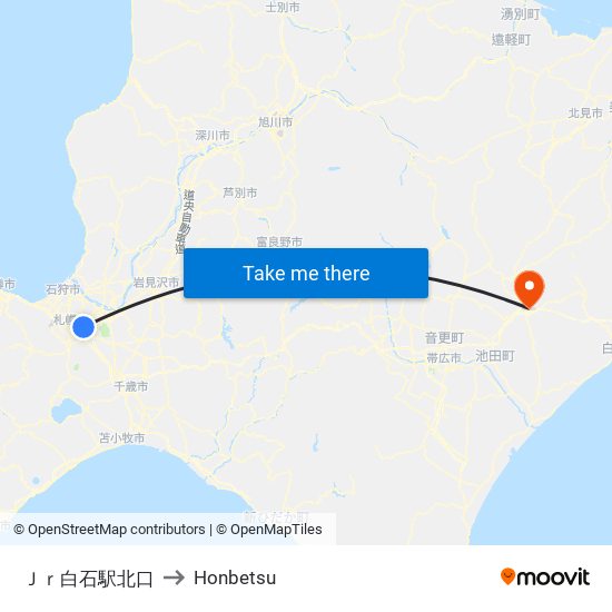 Ｊｒ白石駅北口 to Honbetsu map
