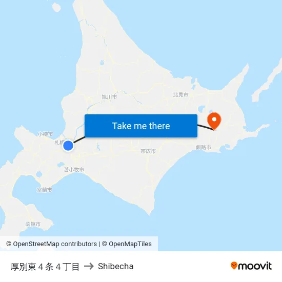 Atsubetsu Higashi 4-jo 4-chome to Shibecha map