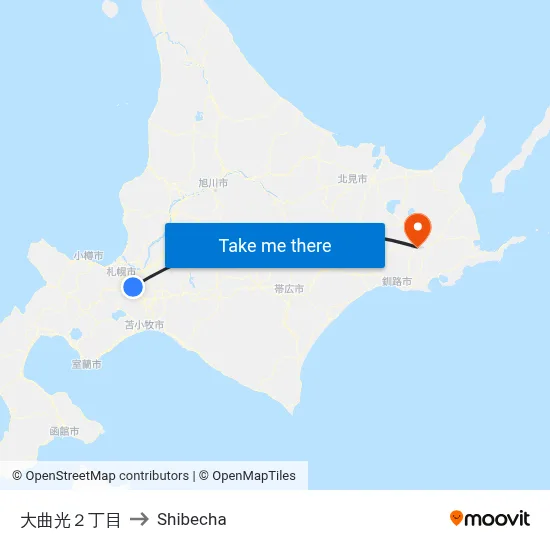 Omagari Hikari 2-chome to Shibecha map