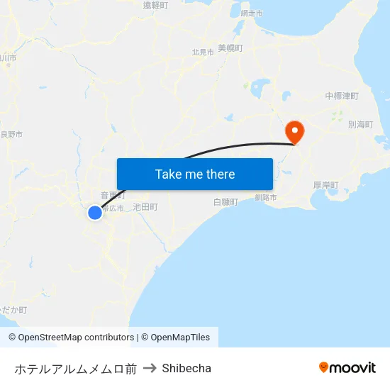 Hotel Arumu Memuro to Shibecha map