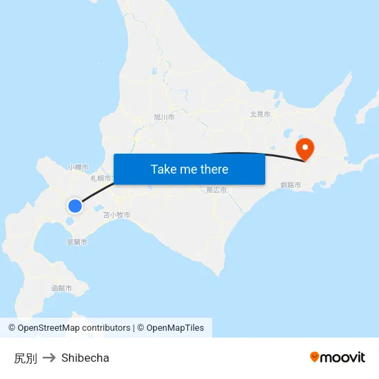 Shiribetsu to Shibecha map