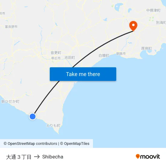 Odori 3-chome to Shibecha map