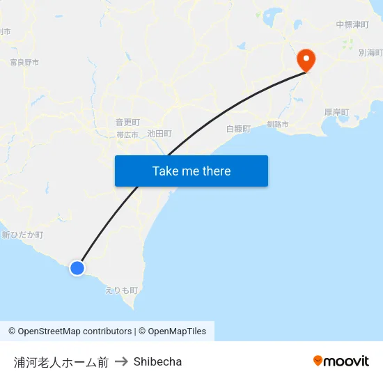 Urakawa Senior Home to Shibecha map