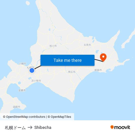 札幌ドーム to Shibecha map